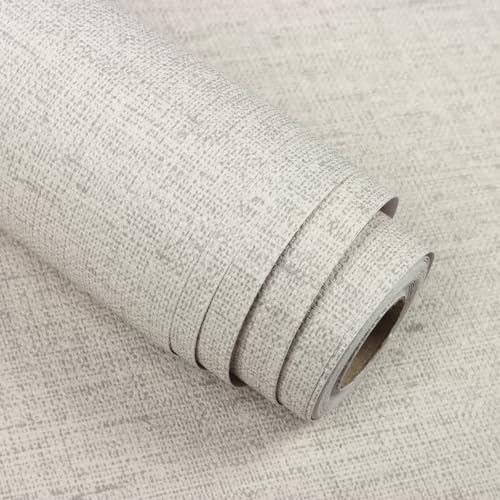 Grasscloth Peel and Stick Wallpaper Beige and Gray Contact Paper 15.7inch x 196.8inch Textured Vintage Faux Linen Contact Paper Self Adhesive Removable Decorative Wallpaper for Cabinets - color: Beige Gray, size: 15.7"W x 196.8"L
