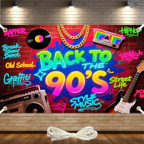 90s Backdrop for Photoshoot 5.9x3.6 Ft Back to The 90s Party Decorations Hip Hop Graffiti Banner Brick Wall Photography Background 90'S Themed Party Decoration Booth Props - color: 90s, size: 6x4 Ft