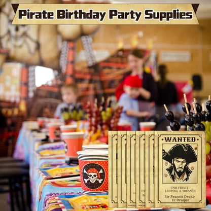 Marspark 12 Pcs Pirate Wanted Sign Cutouts for Pirate Decor 8x12 Inch Wanted Paper Poster with Glue 12 Different Design Party Photo Prop for Golden Age of Piracy Cosplay Historical Reenactment - style: Pirate Wanted