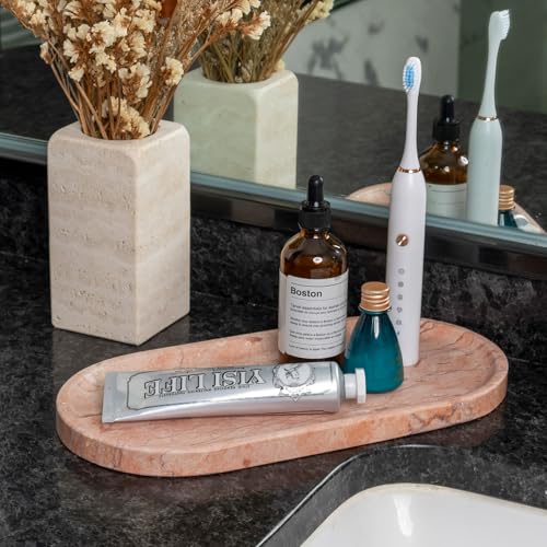 Koville Norway Natural Marble Tray, 12"x6" Vanity Decorative Tray for Countertop, Catchall Tray for Perfume, Candles, Jewelry Dish - color: Spring Rose, size: 12" x 6" x 0.8"