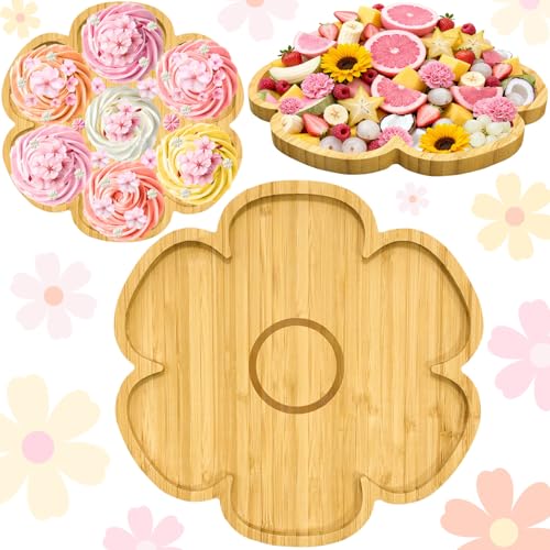1Pcs Wooden Flowers Birthday Party Decorations Daisy Flower Charcuterie Board Groovy Party Decor Spring Serving Trays Boho Tableware Platter Fillable Food Plates for Baby Shower Wedding Table Supplies - color: Wooden Flower
