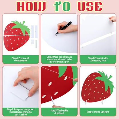 4 Pcs Large Strawberry Birthday Cardboard Cutouts Strawberry Baby Shower Backdrop Party Decorations for Lawn Yard Signs Summer Fruit Themed Party Supplies Photo Booth Props - style: Strawberry