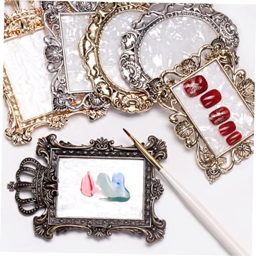2 Pcs Nail Art Palette, Nail Art Painting Mixed Color Palettes Crown Nail Holder Retro Nail Art Display Board, Nail Art Display Tools Photography Props - color: Bronze Glod/Two Pieces