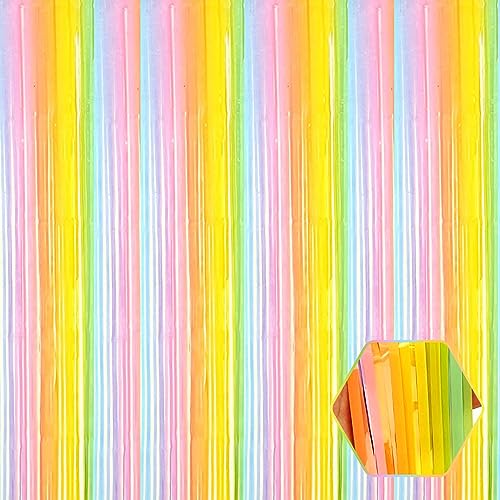 6 Pack Rainbow A Foil Fringe Curtain Backdrop, 3.28Ft x 6.6Ft Metallic Tinsel Foil Fringe Streamer Curtains for Photo Booth, Christmas Day, Thanksgiving, Wedding, New Year Party Decorations - color: Rainbow A
