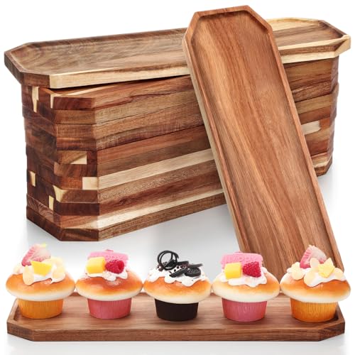 Dandat 12 Pack Wooden Serving Platter Acacia Wood Platters 16 x 5 Inch Rustic Serving Tray Rectangular Charcuterie Board Cheese Plate for Home Decor Dessert Vegetables Fruit Cookie - size: 16 x 5 Inch