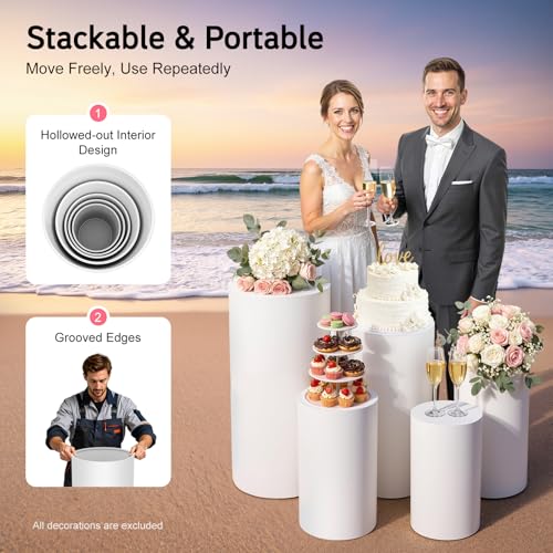 5PCS Round Pedestal Stands, White Iron Table Display Pillars, Wedding Party Art Decor Display Column for Patios, Corridors and Entrances (20-35.5in Round) - size: 20-35.5in Round