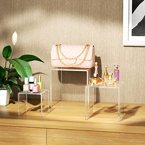 NIUBEE 2Set Acrylic Risers Display for Funko POP Figures,Clear Cake Stands for Candy Dessert Table Decorations-5"x6"x7" - size: (5,6,7)" x 2Set