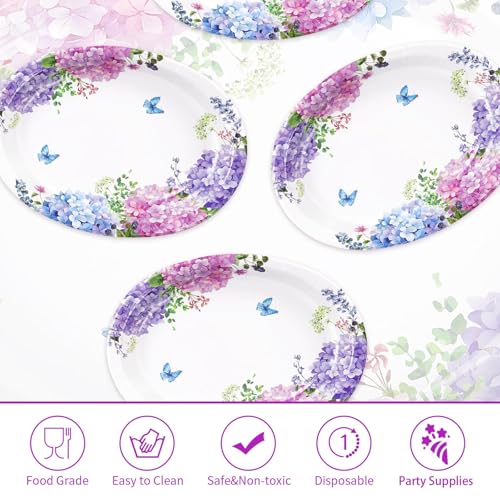 50Pcs Hydrangea Flowers Oval Paper Plates Large 10"x12" Blue Purple Pink Hydrangea Floral Plates Disposable Heavy Duty Flower Plates for Spring Wedding Bridal Baby Shower Decoration Tea Party Supplies - style: 50Pcs Hydrangea Oval Plates