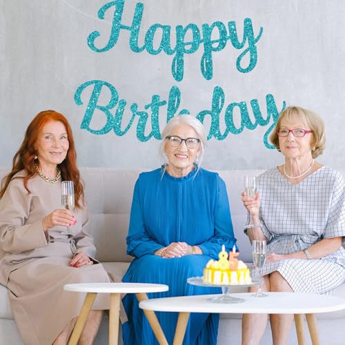 BEISHIDA Happy Birthday Banner - NO DIY,Light Blue 10Feet Pre-Strung-Glitter Birthday Sign Garland Backdrop Decorations for Women men Party - color: light blue