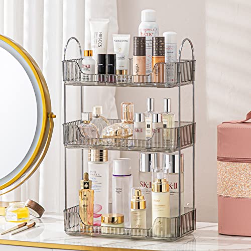 shuang qing 3 Tier Bathroom Counter Organizer Countertop Storage, Cosmetics Skincare Shelf Organizer, Makeup Organizer Perfume for Dresser Vanity Tray, Spice Rack Organizer for Kitchen - Gray - color: Suya Grey, size: Standard-3 Tier