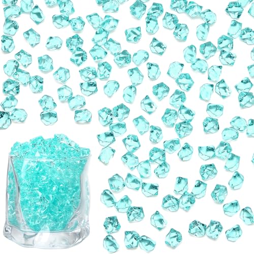 LAIDANLA 500PCS Teal Acrylic Gems Vase Fillers Plastic Diamonds Teal Fake Ice Cubes Fake Crushed Rocks for Centerpiece DIY Craft Party Table Scatter Prop Wedding Aquarium Fish Tank Decoration - color: Teal