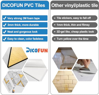 DICOFUN 10-Sheet White Marble Look Triangle Mosaic Tiles Peel and Stick Backsplash for Kitchen, PVC Mixed Metal Gold Chevron Stick on Backsplash Wall Tiles - color: White Marble and Metal Gold, size: 10 Sheets, 12"x12"x0.12"
