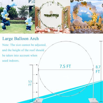 Decojoy Balloon Arch Stand, 7.5ft Large Round Backdrop Frame, Adjustable Half Circle Arch, 2 set Reusable Metal Ballon Column Kit with Base 3IN1 for Birthday, Wedding, Graduation, Shower Party