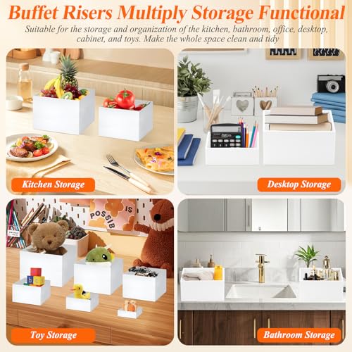 10 Pcs White Acrylic Buffet Risers with Mini Sign and Marker, Food Display Stands for Buffet Table Party Catering Dessert Jewelry Collectibles, Acrylic Cube Nesting Boxes with Hollow Bottoms 8 Sizes (10" 9" 8" 7" 6" 5" 4" 4" 3" 3") - size: 10" 9" 8" 7" 6"
