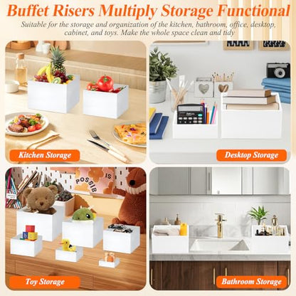 10 Pcs White Acrylic Buffet Risers with Mini Sign and Marker, Food Display Stands for Buffet Table Party Catering Dessert Jewelry Collectibles, Acrylic Cube Nesting Boxes with Hollow Bottoms 8 Sizes (10" 9" 8" 7" 6" 5" 4" 4" 3" 3") - size: 10" 9" 8" 7" 6"
