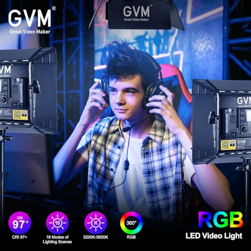 GVM 800D RGB Photography Lighting Kits with 3 Softboxes, 3 Packs Studio Lights with Bluetooth Control, YouTube Video Light with Upgrade18 Lighting Scenes, led Panel Lights for Video Recording - size: 3 Packs with Softbox