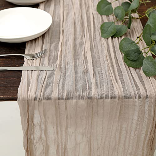 DOLOPL Rosy Brown Cheesecloth Table Runner 13.3ft Boho Gauze Cheese Cloth Table Runner Rustic Sheer Runner 160inch Long for Wedding Bridal Baby Shower Birthday Party Cake Table Decorations - color: Rosy Brown