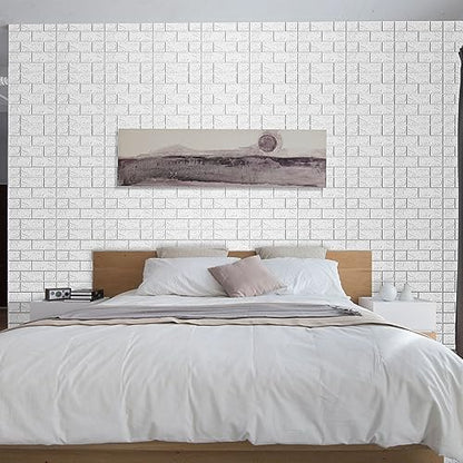 3D Wall Panels Peel and Stick in White, 10 PCS XPE Foam 3D Wallpaper, Faux Brick Wall Panels for Bedroom, Stairs, Kitchen - color: White Brick, size: 10PCS