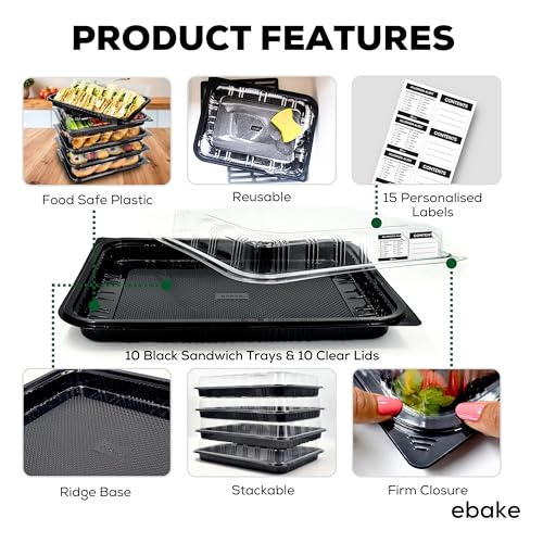 10 Pack Catering Trays with Lids – 17" Serving Tray with Lid, Heavy Duty Recyclable Plastic Party Platters for Catering, Buffet, Picnics & Events – Food Tray with Clear Lid (17.72 x 12.20 x 2.95 inch) - size: 10 Pack - 18 x 12in