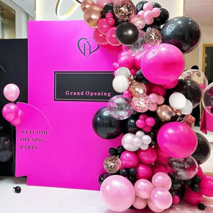 MEBAY Hot Pink Black and Gold Balloon Arch Kit, 141Pcs Rose Red Black Dusty Rose Gold Metallic Pastel Pink White Balloons for Birthday Wedding Bachelorette Gender Reveal Anniversary - color: 141-hot Pink