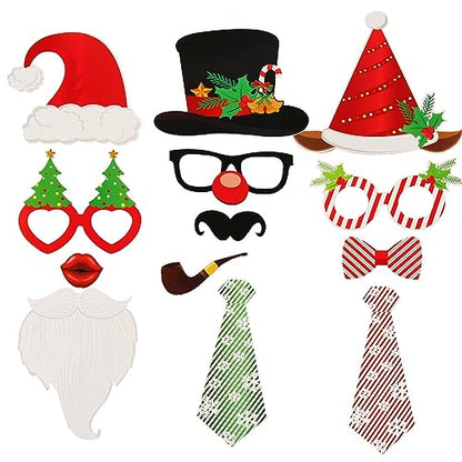 SUNBEAUTY 28 PCS Christmas Photo Booth Props Christmas Party Supplies Selfie Holiday Photo Booth Props Perfect for Family Gatherings, Parties & Holiday Events - color: Christmas