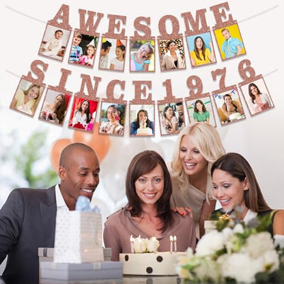Pre-strung Awesome Since 1976 Photo Banner Birthday Decorations for Women- Pink Rose Gold Glitter 50th Birthday and Anniversary Decorations Party Supplies - style: Pink Rose Gold 50th