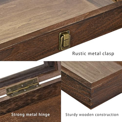 MOOCA Tempered-Glass Top Wooden Jewelry Display Case with Removable Base, Black Luxurious Velvet Jewelry Display Pad & 20 Removable Pins, Deeper 2.2" Design for Collectibles, Brown Color