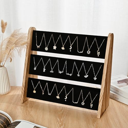 Necklace Holder 3 Tier Wooden Necklace Organizer Stand with Velvet, Necklace Display Stand for Selling,Chain Necklace Holder Rack for Show, 72 Necklaces Bracelets - style: One-Sided Black