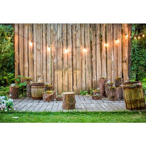 10x6.5ft Wedding Backdrop for Party Grassland Wood Decorations Fairylight Graden Wedding Outdoor Photography Background Engagement Photo Booth Birthday Baby Shower Graduation Video Shoot - size: 10x6.5ft