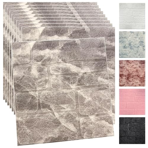 YU LI 3DH 3D Wall Panels Peel and Stick Faux Stone Wall Panel White 20-Pack Faux Brick Self-Adhesive Wallpaper 3D Foam Brick Wallpaper - color: Gray, size: 20PCS