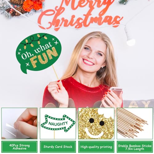 Christmas Photo Booth Props Kit(32Pcs) DIY Photo Booth Prop Pose Sign Kits for Adults Kids for Christmas Party Supplies (Style 2) - color: Style 2