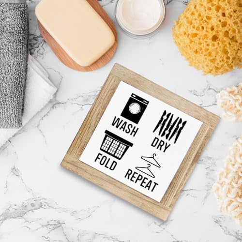 Wash Dry Fold Repeat Sign, Farmhouse Laundry Wood Sign, Decorative Wooden Table Signs, Shelves Decoration, Home Farmhouse Decor for Laundry Room, Bathroom Decor Art - color: Color07