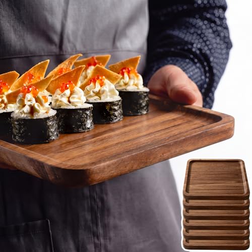 Wenqik 18 Pieces Acacia Wood Tray Set 8 x 8 Inch Acacia Oval Wood Tray Platters Plates Set for Fruit Cheese Dessert Appetizer Vegetable Charcuterie BBQ Party Weddings Supply - size: 8 x 8 Inch