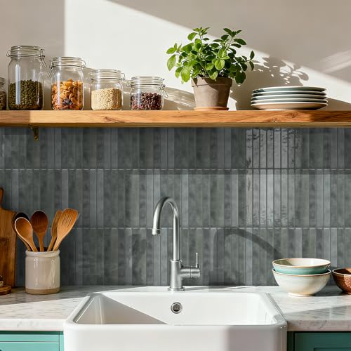 VICCI 20-Sheet Subway Tile Stickers, Modern Gray 3D Textured Peel and Stick Backsplash 4.72x9.68 Inch, No-Grout Removable - color: Modern Gray