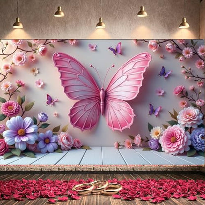 Spring Garden Party Decorations Butterfly Flower Banner Photography Background for Girls Women Bday Party Banner Backdrop Photo Booth Props Decor for Spring Wedding Garden 70.9x43.3INCH