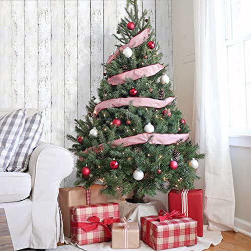 White Gray Wood Wallpaper 17.71 in X 393 in Peel and Stick Removable Decorative Vintage Wood Grey Plank Wall Paper Self-Adhesive Interior Vinyl Film Shiplap for Halloween and Christmas Home Decoration - color: White, size: 15.7" x 393"