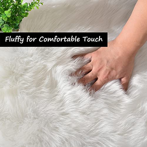 Goolela White Faux Fur Runner Rug 2x6 Faux Sheepskin Rug for Bedroom Fluffy Fuzzy Furry Bedside Rugs Shaggy Plush Washbale Rectangle - color: White, size: 2' x 6' (Rectangular)