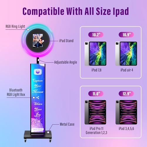 JIYANG Portable Photo Booth Compatible with Any Ipad,Photo Booth Stand Shell with ChackTok PhotoBooth VIP Member and Flight Case,Free Custom Logo,Perfect for Parties,Wedding and Events,Honeycomb Case - color: Black, size: Honeycomb