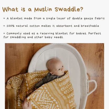 Mini Wander Swaddles for Newborns Muslin Swaddle Blankets - Breathable Soft Gender Neutral Receiving Blanket Baby Essentials | 47 x 47 Cotton - (Tapestry (Honey Gold) - color: Tapestry (Honey Gold)