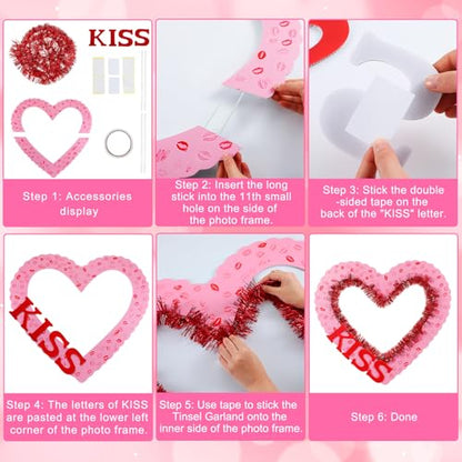 AceOrbit Large 28x25 Inch Valentine's Day Photo Booth Props Set Galentines Romantic Love Frame with DIY Decorations for Valentine's Day Galentines Wedding Party Favors Decorations