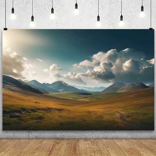 Nature Scenery Backdrop 12x10ft Prairie Mountains Sky Clouds Landscape Photography Background Party Banner Room Decorations Outdoor Travel Portraits Photoshoot Wallpaper Photo Studio Booth Props - size: 12ftx10ft