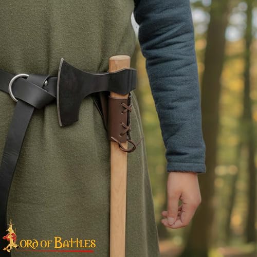 Lord of Battles Medieval Genuine Leather Axe Frog | Axe Holster with Belt Loop | Waist Holder for Axes, Tools - color: Dagger Holster - Brown