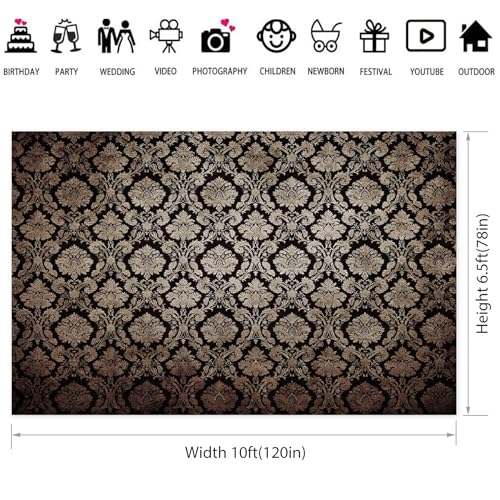 10x6.5ft European Classic Textured Backdrop Black and Gold Victorian Damask Photography Background Birthday Party Baby Shower Bedroom Decorations Banner Kids Adults Portrait Supplies - size: 10x6.5ft