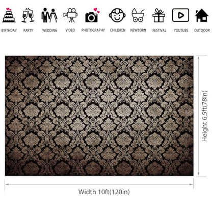 10x6.5ft European Classic Textured Backdrop Black and Gold Victorian Damask Photography Background Birthday Party Baby Shower Bedroom Decorations Banner Kids Adults Portrait Supplies - size: 10x6.5ft
