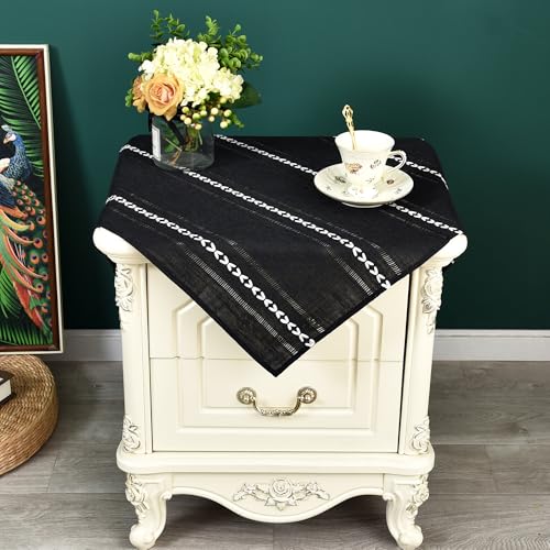 NEWISHER Rustic Farmhouse Embroidered Square Tablecloth Jacquard Striped Table Cloth Linen Texture Washable Dining Table Cover Kitchen Dining Home Decoration Black 24x24 inch - color: Black, size: 24" x 24" (Square)