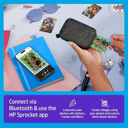 HP Sprocket Portable 2x3 Inch Instant Photo Printer (Black Noir) Print Pictures on Zink Sticky-Backed Paper From Your iOS & Android Device - color: Black, style: Printer