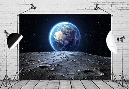 BELECO 10x6.5ft Fabric Outer Space Backdrop Blue Earth Seen from The Moon Surfac Furnished by NASA Planet Photography Backdrop for Birthday Party Decoration Photoshoot Photo Background Props - size: 10x6.5FT