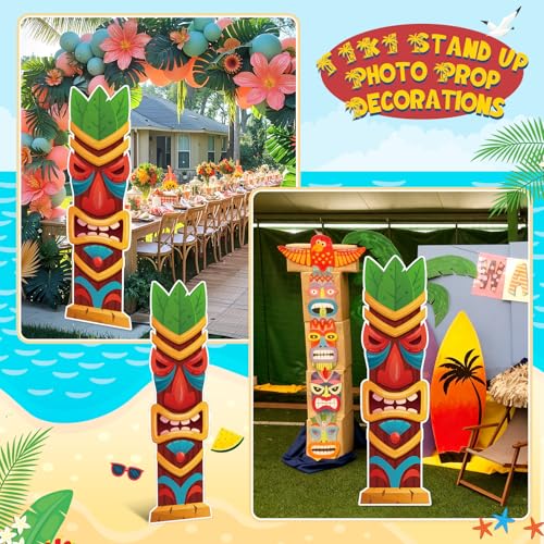 Yalikop 6 Ft Hawaii Tiki Cardboard Cutout Stand Up Photo Prop - Hawaiian Tropical Party Decorations Standee Tiki Totem Foam Board for Garden Yard Sign Decor Summer Luau Photography Background - style: Tiki Style 1