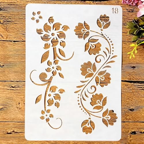 TIAMECH A4 Reusable Floral Leaves Stencil for Painting - Ivy Vine Lines Border Layering Template, DIY Wall Art, Wood Furniture, Scrapbook & Crafts (8.3x11.7inch) - style: Ivy Vine Lines
