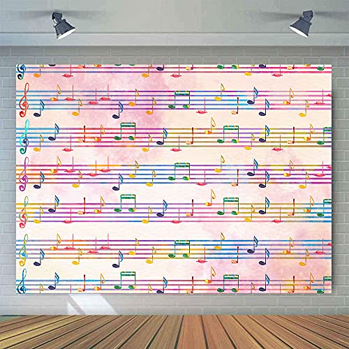 7x5FT Pink Theme Music Notes Backdrop Colourful Music Notation Photography Background for Newborn Girl Baby Shower 1st Birthday Senior Pictures Party Decorations Photo Booth Props Supplies - size: 7x5ft